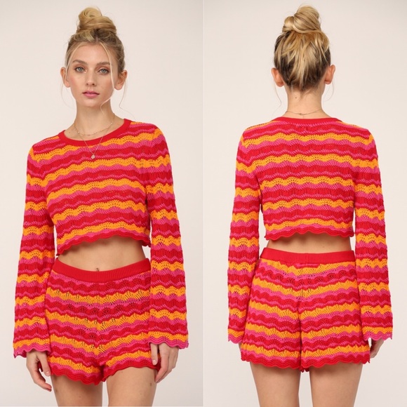 *24 FRIDAY SALE* Pacific Beach Chevron Crochet Striped Set - Picture 3 of 8